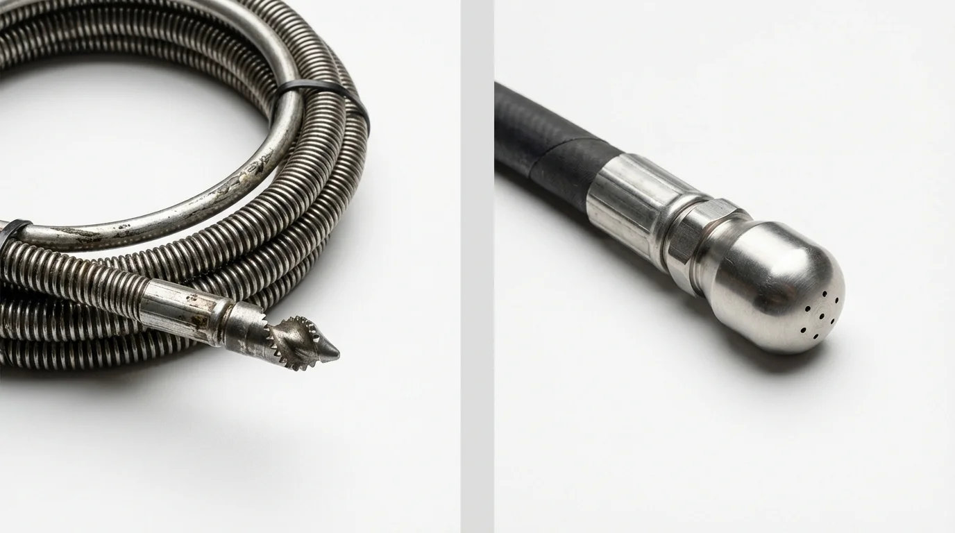 Drain snake cable and hydro jetting nozzle used for drain cleaning in Trussville, AL