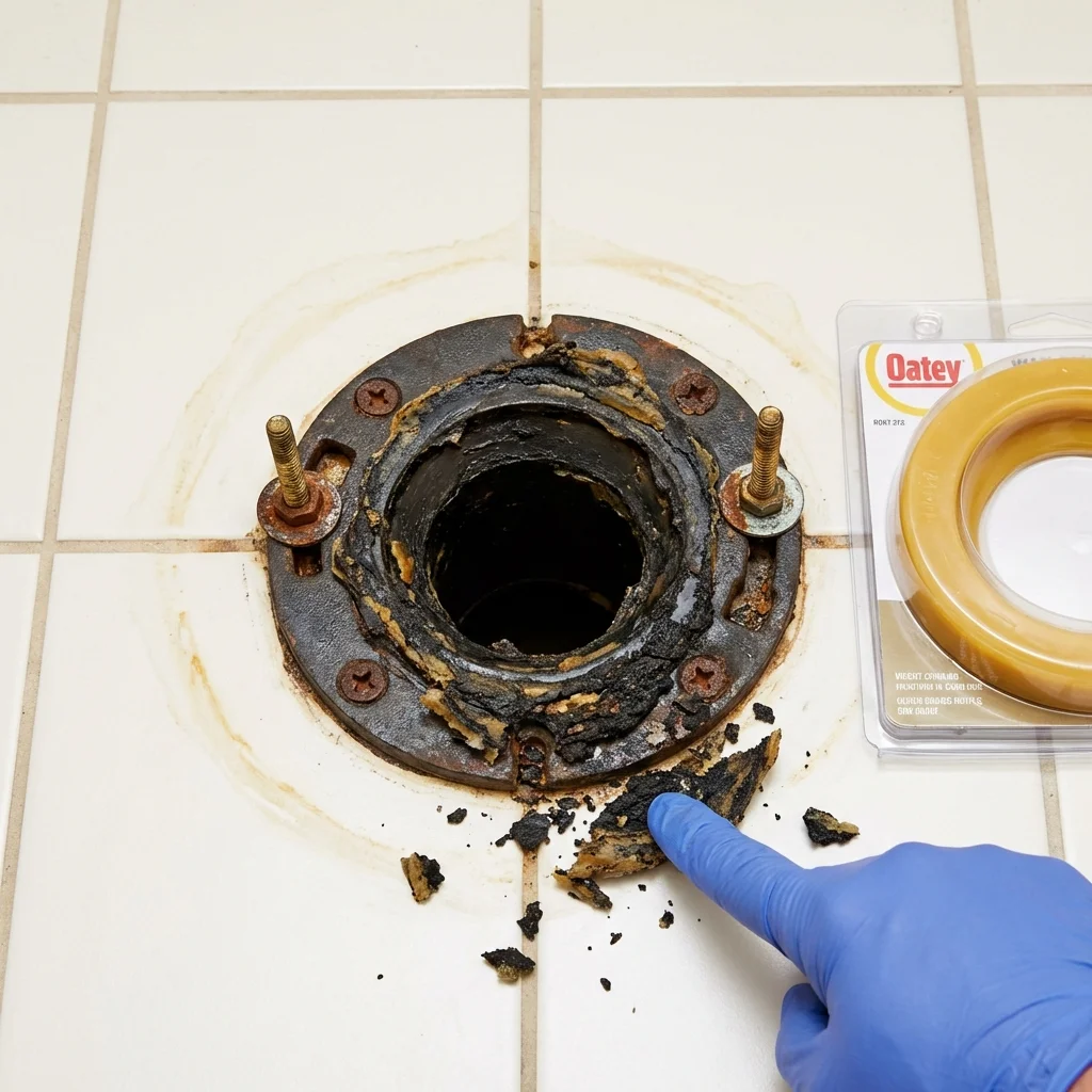 Failed wax ring showing water seepage at the base of a toilet in a Trussville, AL home