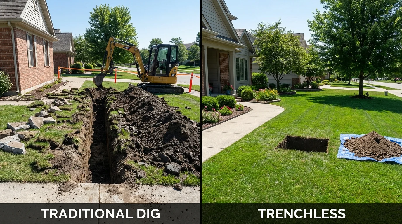 Trenchless sewer repair with minimal yard damage versus traditional excavation in Trussville, AL